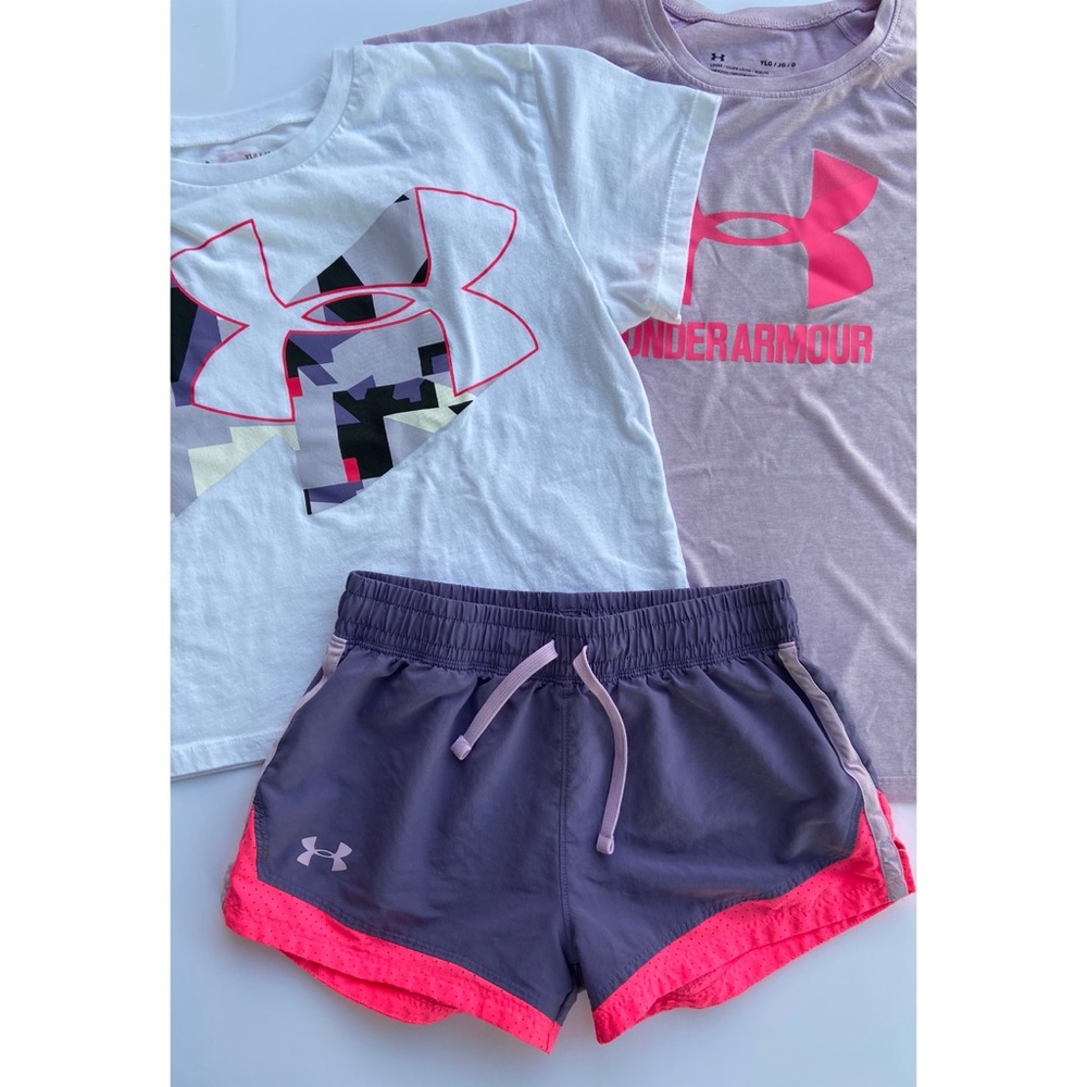 Under Armour 2 Tee Shirt + Short Set Girls Large
